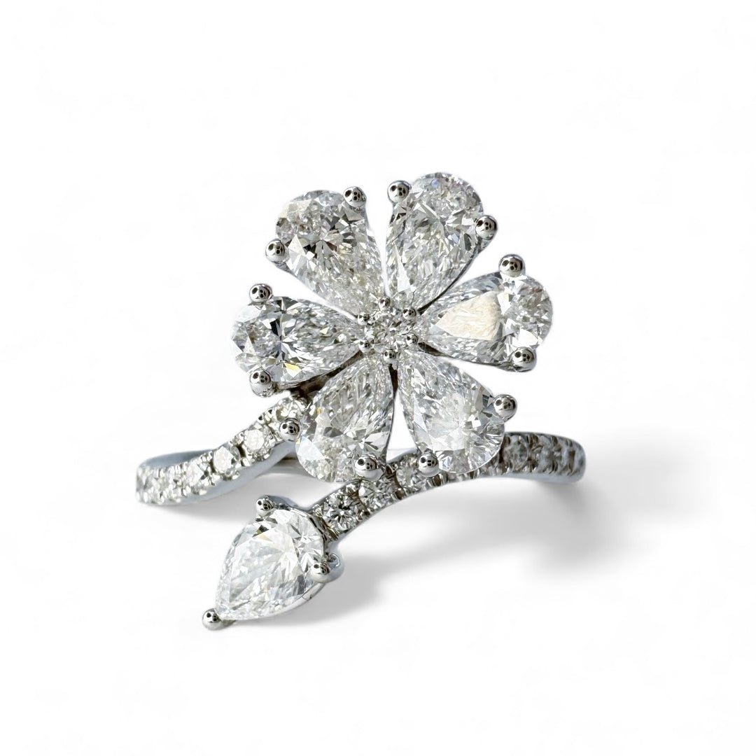 14k White Gold Flower Lab Grown Estate Ring