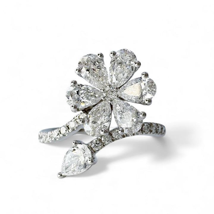 14k White Gold Flower Lab Grown Estate Ring