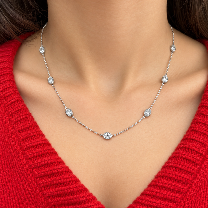 14k White Bezel Lab Grown Diamond Necklace