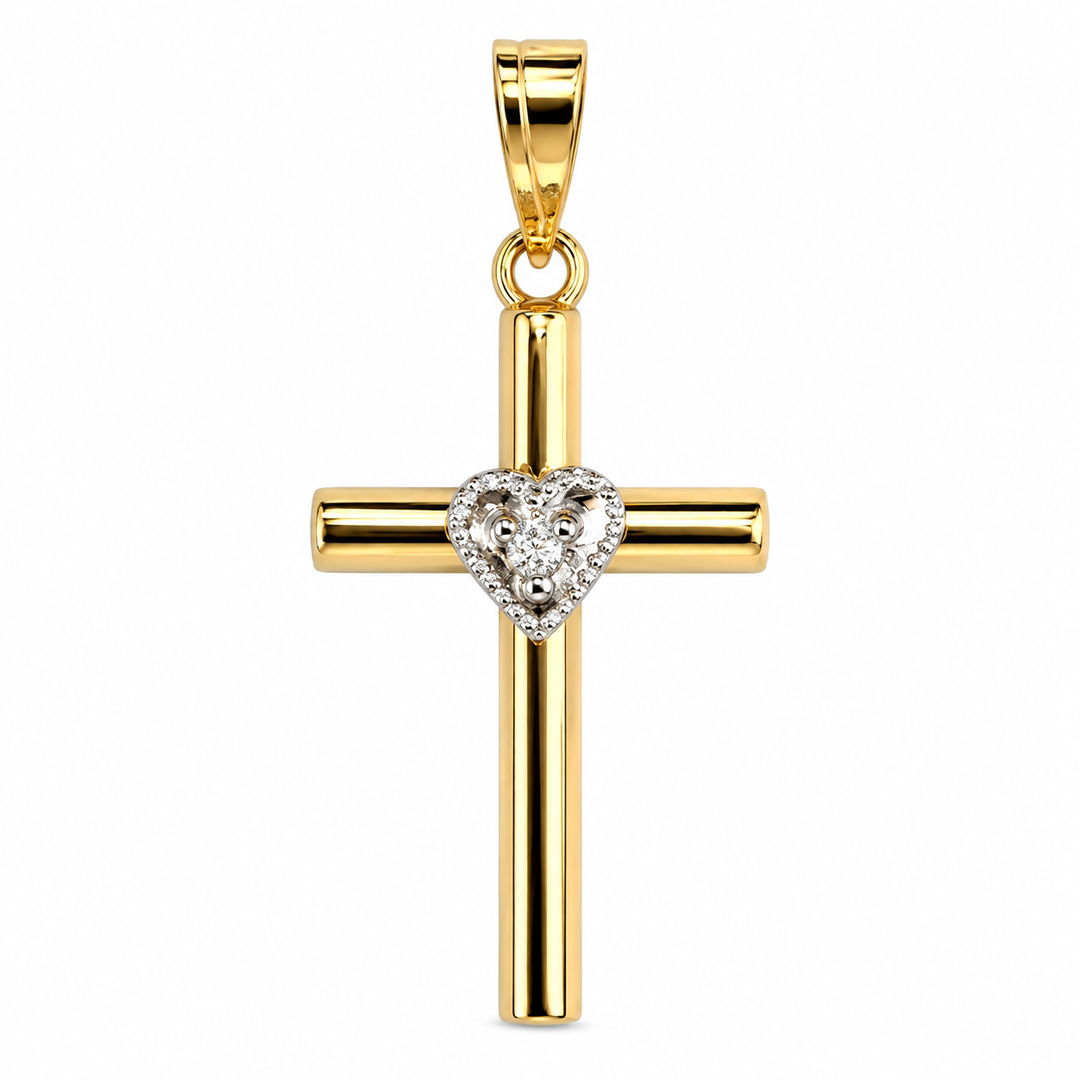 14k Two Toned Gold Heart Cross Charm