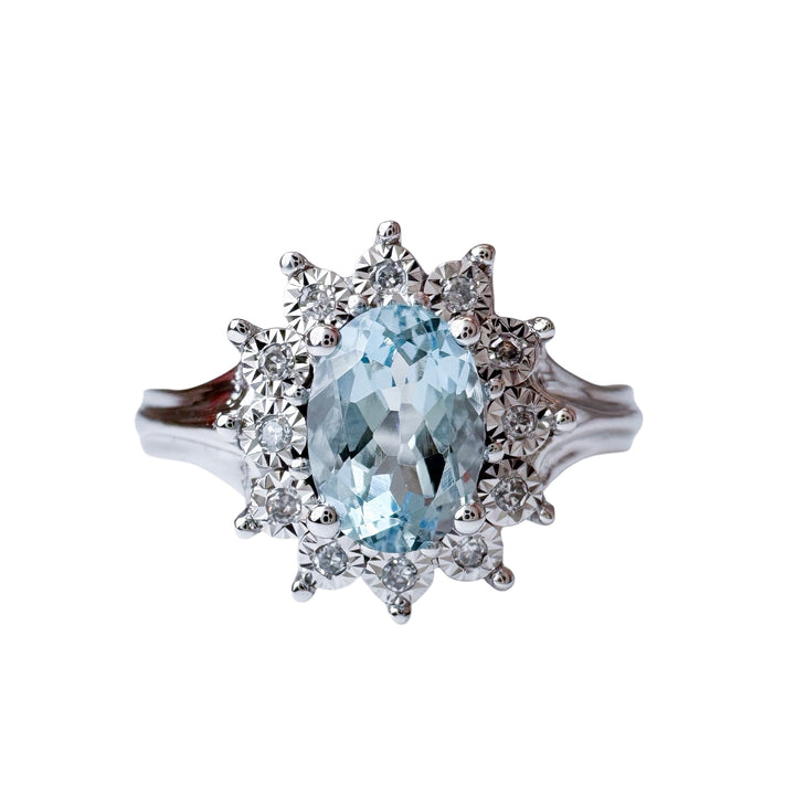 10k White Gold Halo Aquamarine Estate Ring