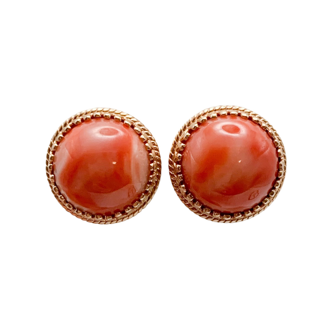 14k Yellow Gold Stud Coral Estate Earrings