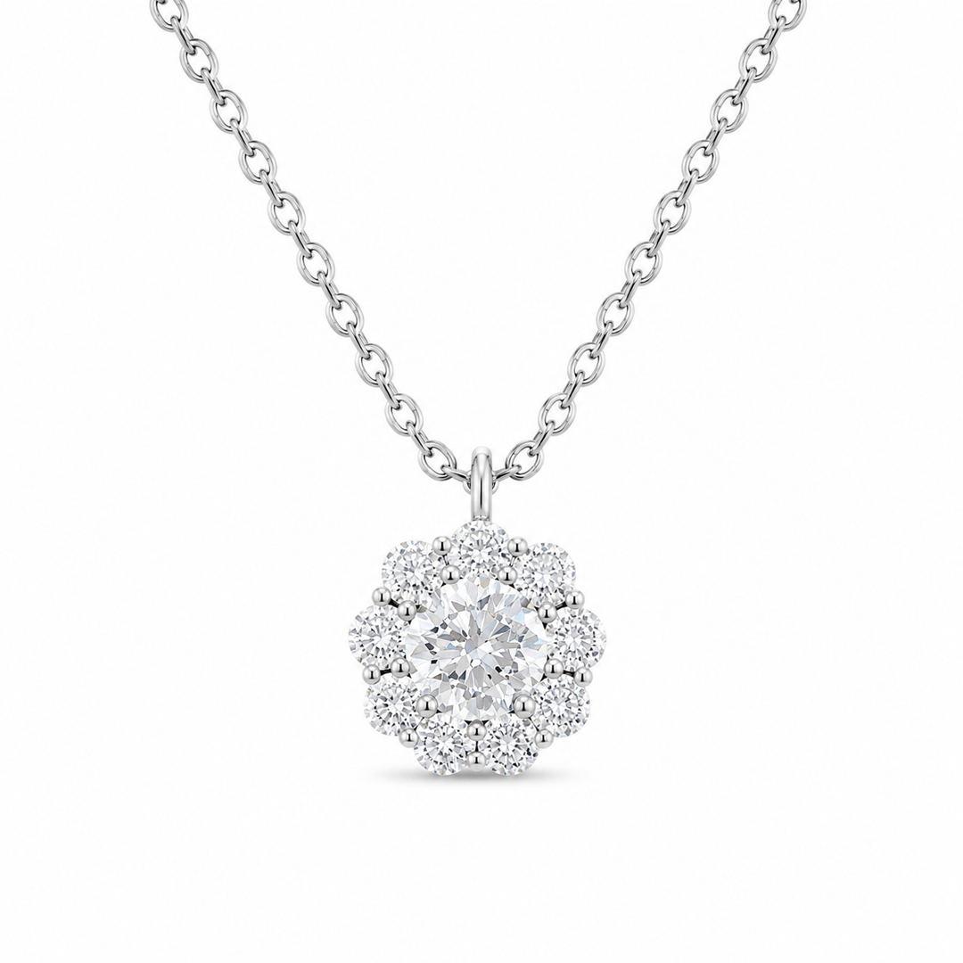 14k White Flower Diamond Pendant