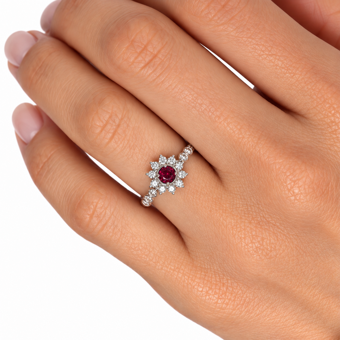 14k White Gold Gemstone Ruby Ring