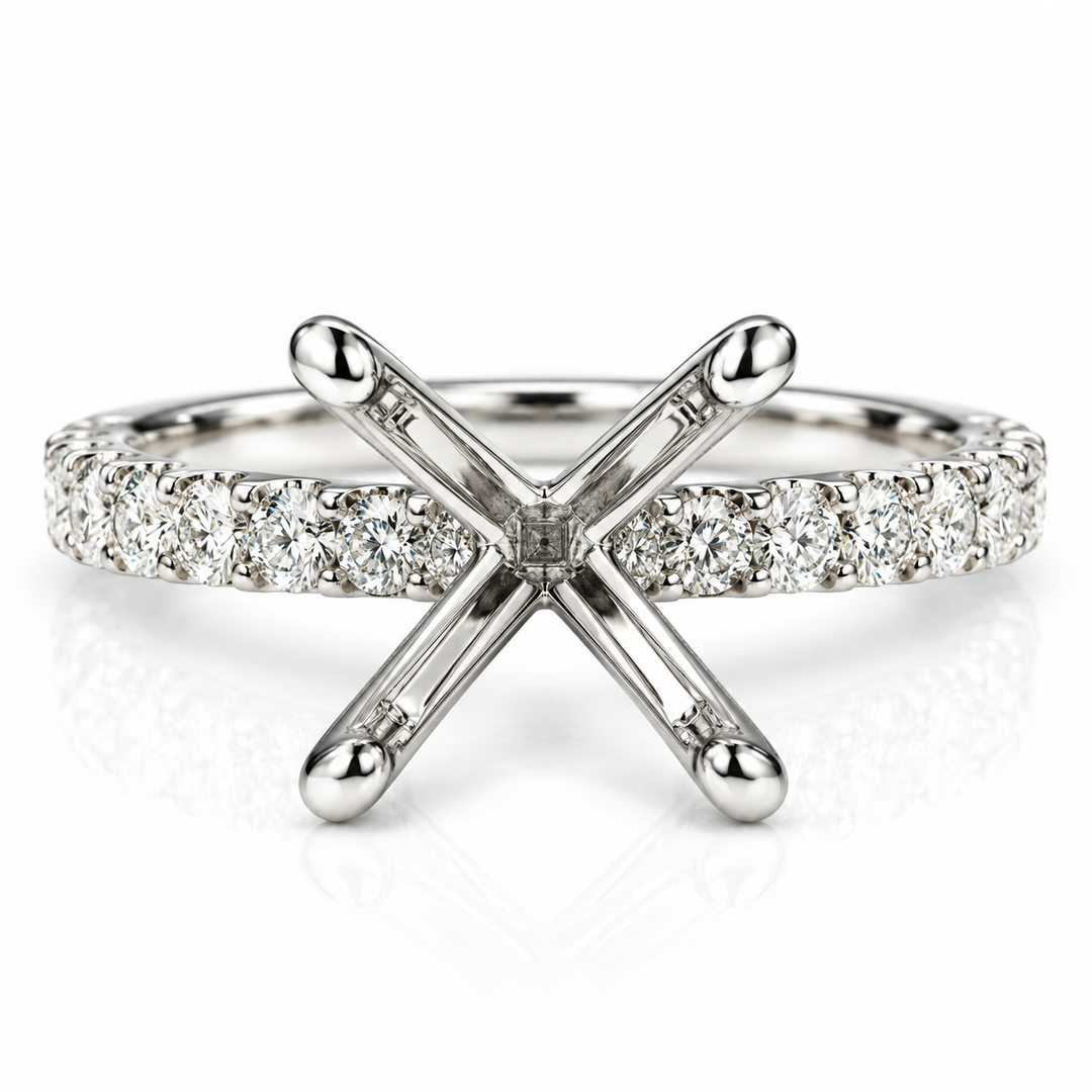 14kt White Semi Mount Engagement Ring Mounting