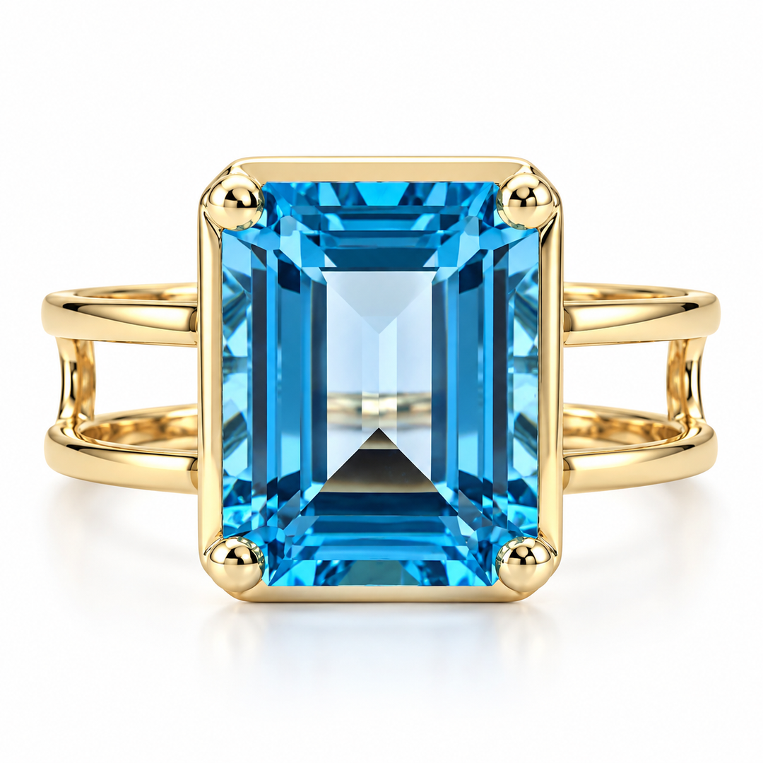 14k Yellow Blue Topaz Ring