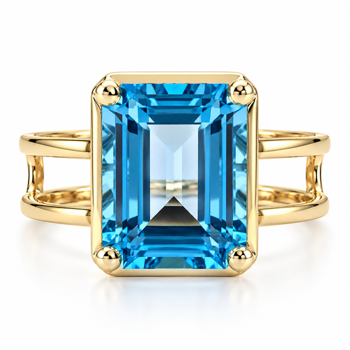 14k Yellow Blue Topaz Ring