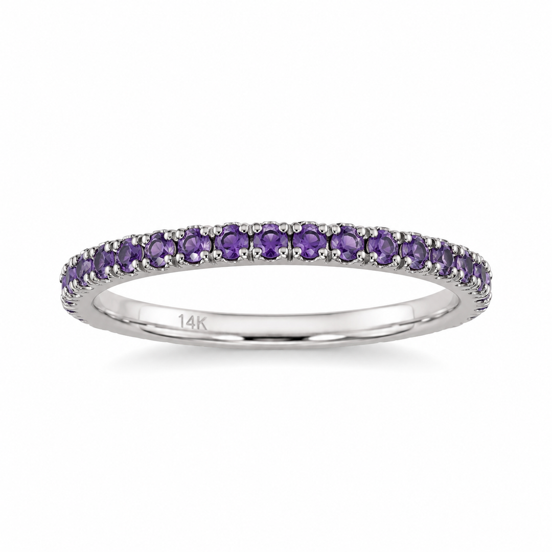 14k White Gold Eternity Amethyst Ring