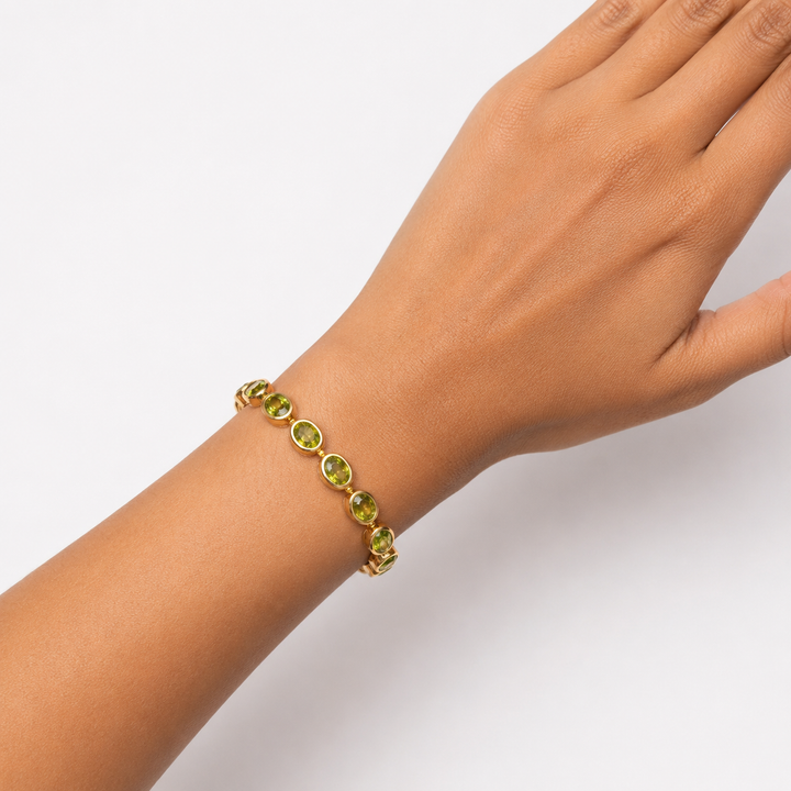 14k Yellow Bezel Set Peridot Estate Bracelet