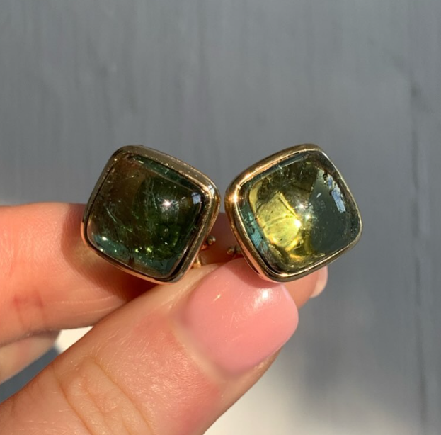 14k Yellow Gold Tourmalines Estate Earrings
