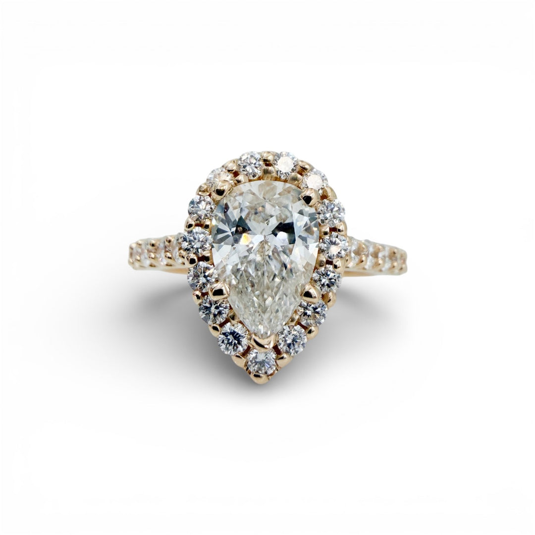 14k Yellow Gold Halo Pear Engagement Ring