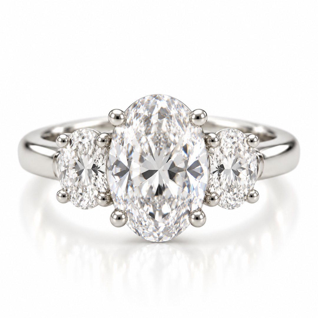 14k White 3 Stone Lab Grown Diamond Engagement Ring