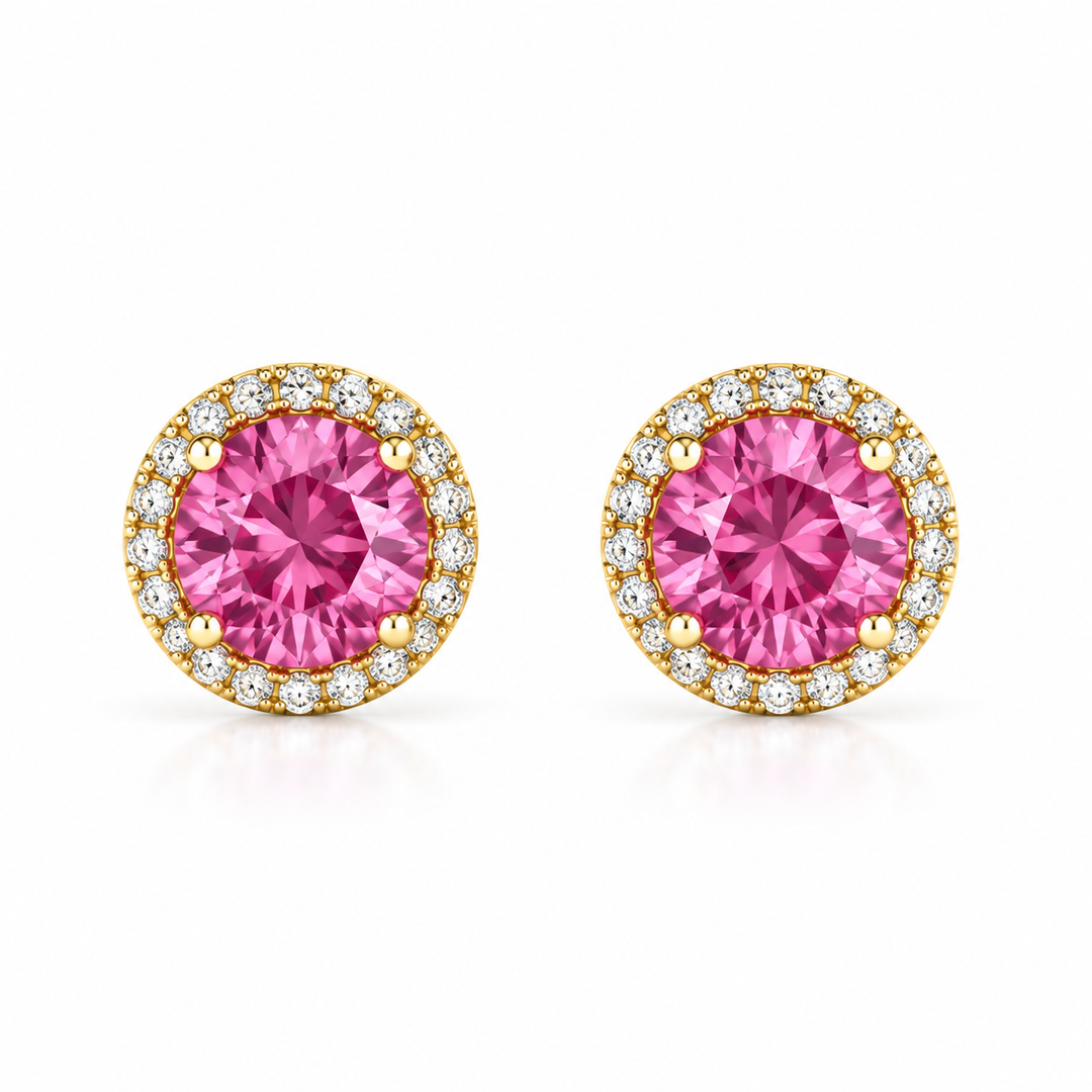 14k Yellow Gold Pink Topaz Earrings