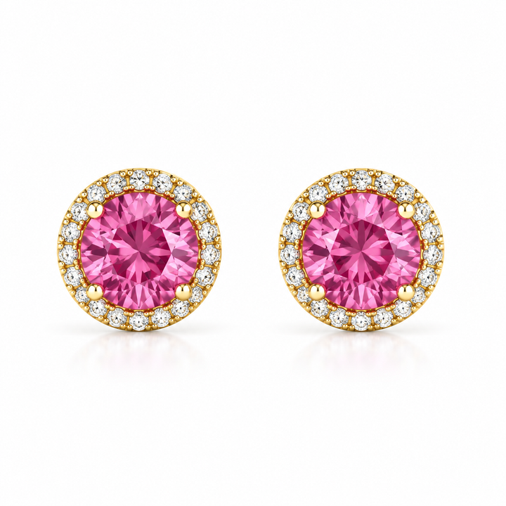 14k Yellow Gold Pink Topaz Earrings