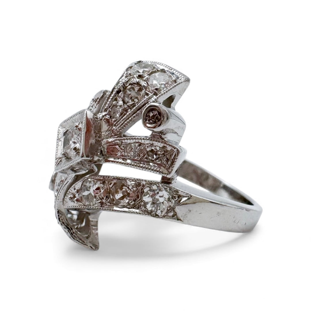 14k White Gold Antique Diamond Estate Ring