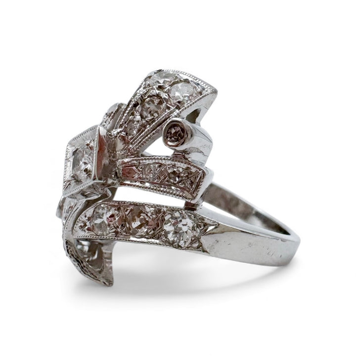14k White Gold Antique Diamond Estate Ring