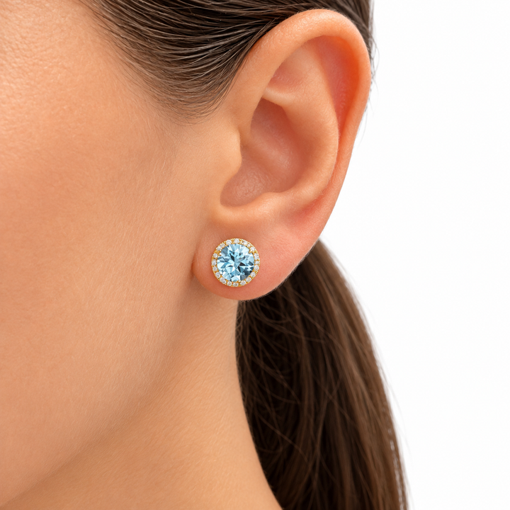 14k Stud Blue Topaz Earrings