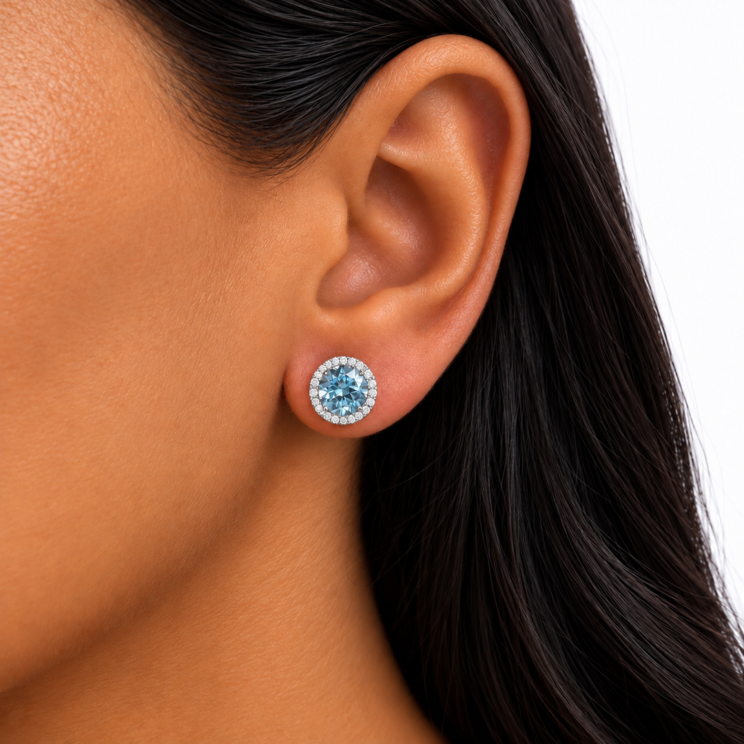 14k Stud Blue Topaz Earrings