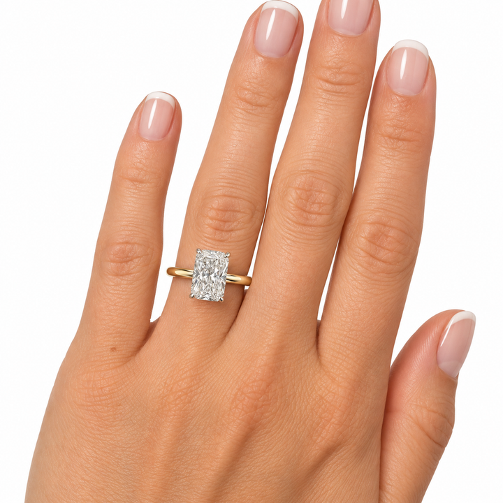 14k Two Tone Solitaire Lab Grown Diamond Engagement Ring 3.08 cttw