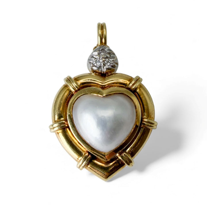 18k Yellow Gold Heart Pearl Estate Pendant