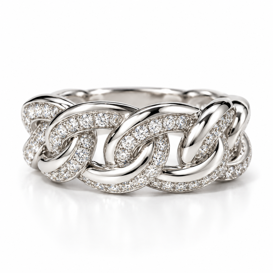 18k White Gold Diamond Link Ring