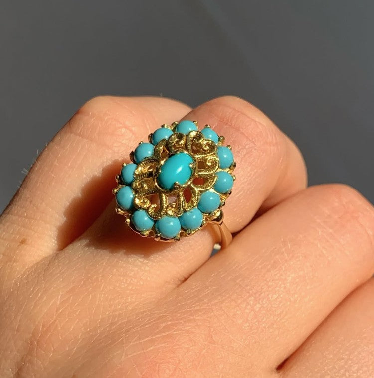 18k Yellow Gold Turquoise Estate Ring