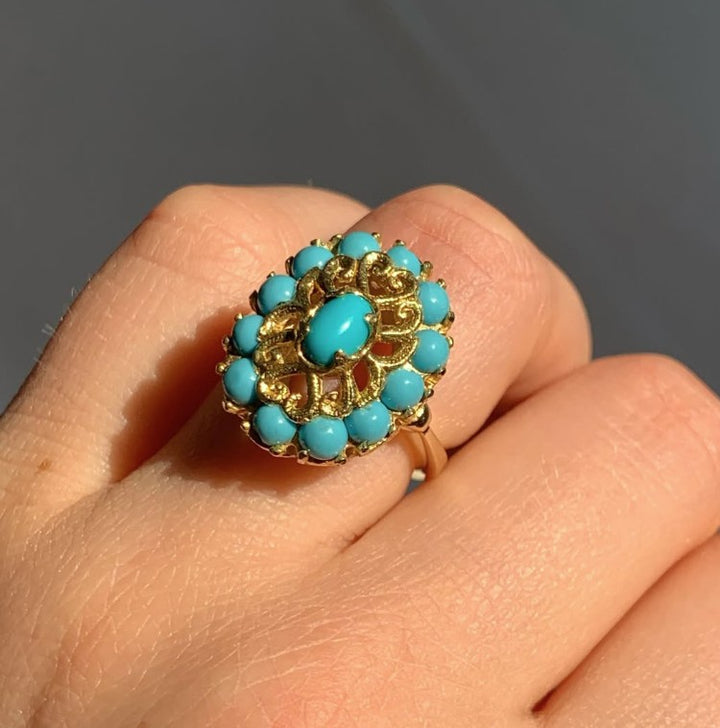 18k Yellow Gold Turquoise Estate Ring