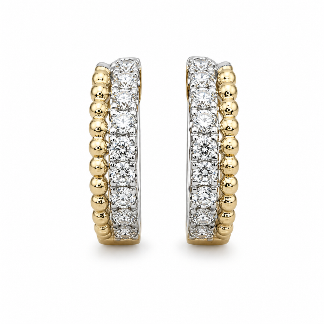 14k Two Tone Huggies Diamond Earrings 0.32 cttw