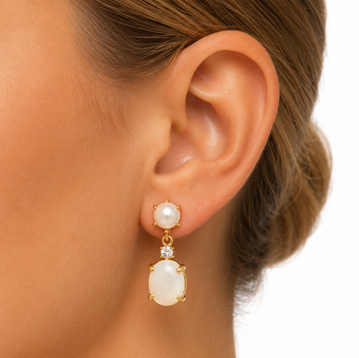 14k Yellow Opal Pearl Estate Earrings