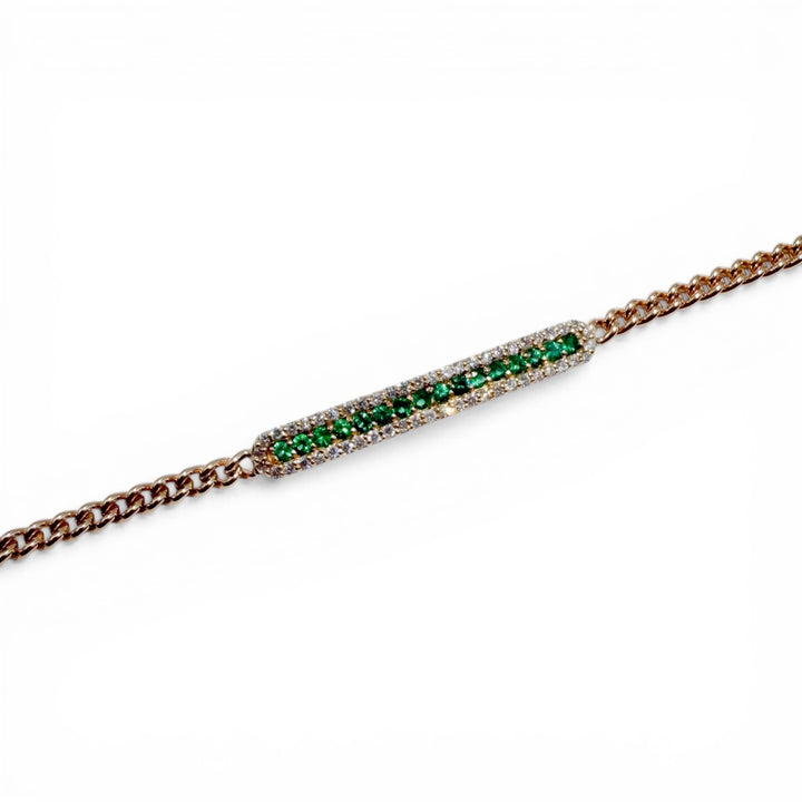 14k Yellow Gold Cuban Emerald Diamond Bracelet