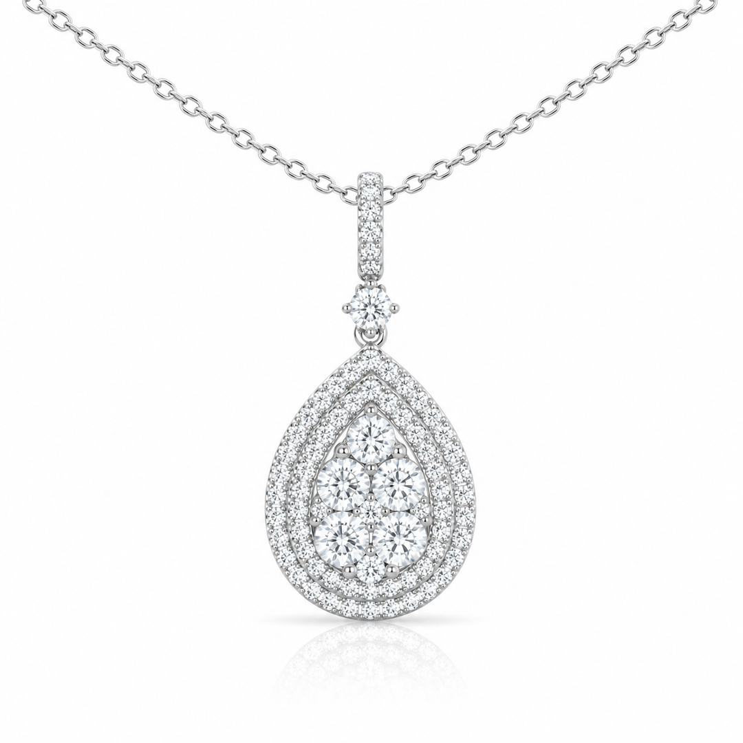 14k White Gold Drop Diamond Pendant