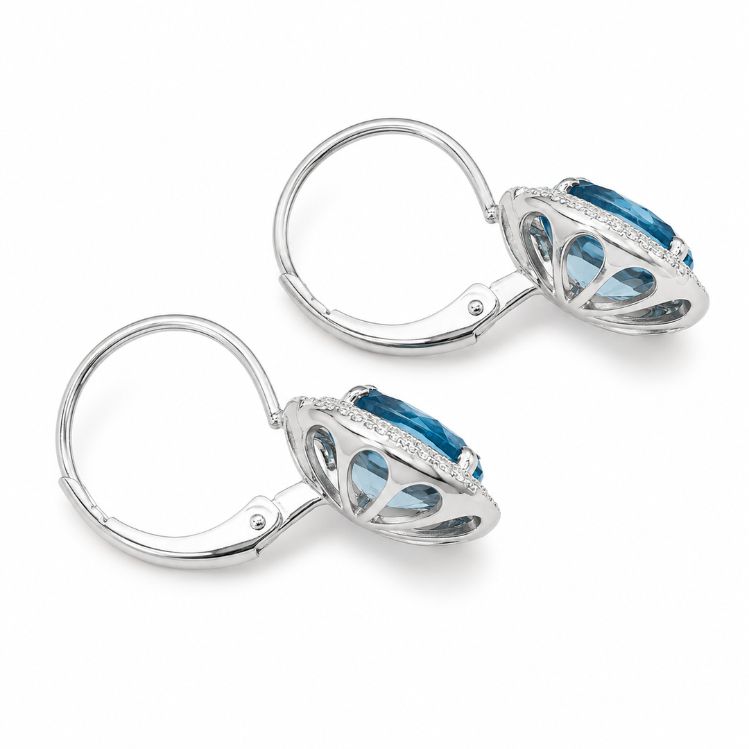 14k White Blue Topaz Estate Earrings