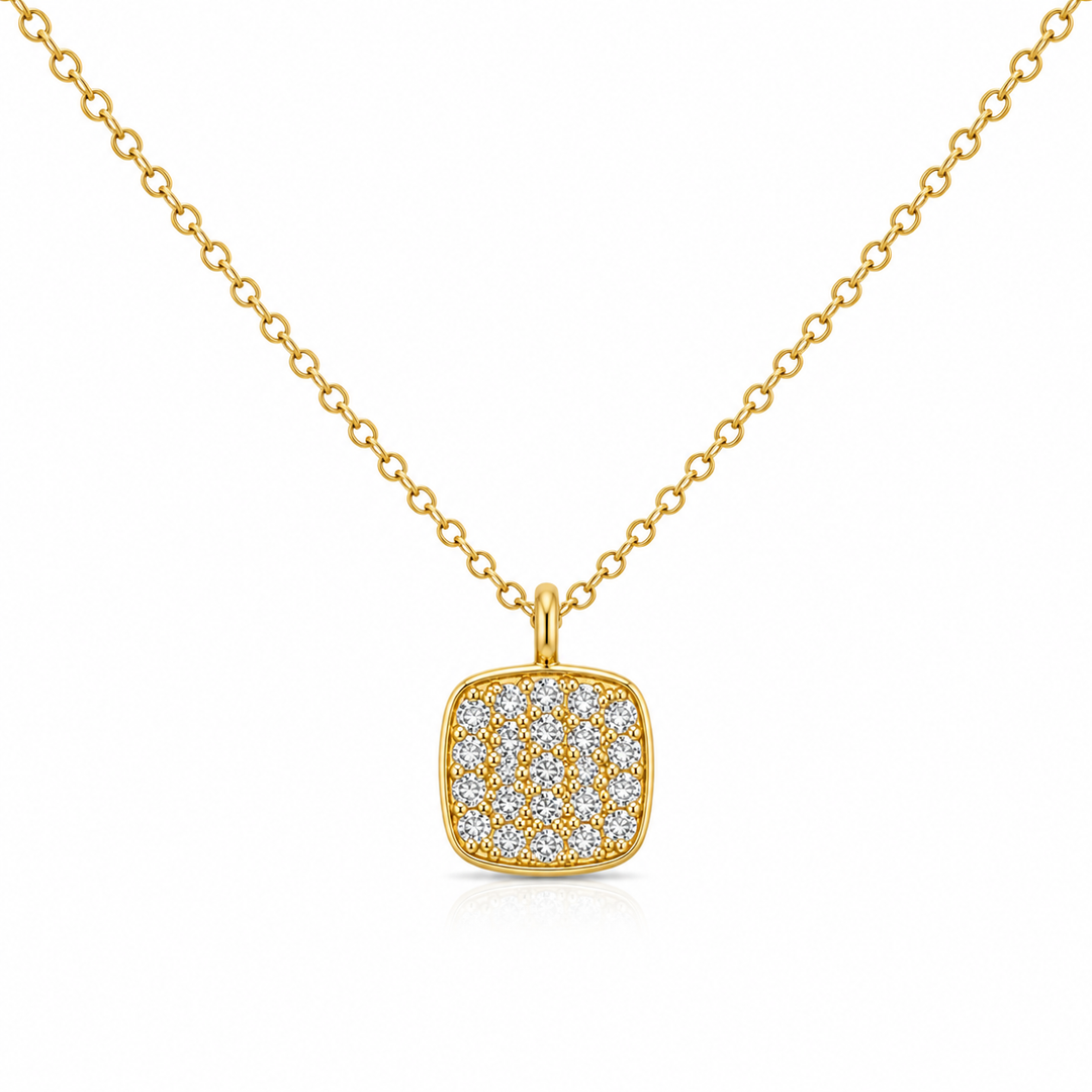 14k Yellow Gold Diamond Cluster Necklace