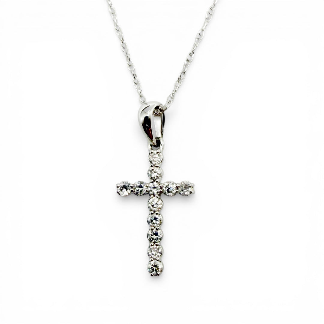 14k White Gold Cross Diamond Pendant
