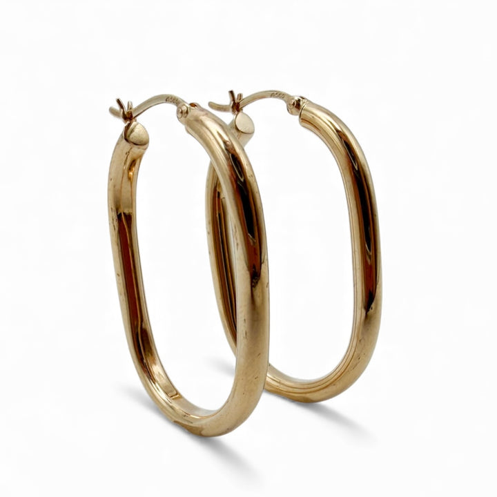 14k Yellow Gold Oval Hoop Estate Earrings