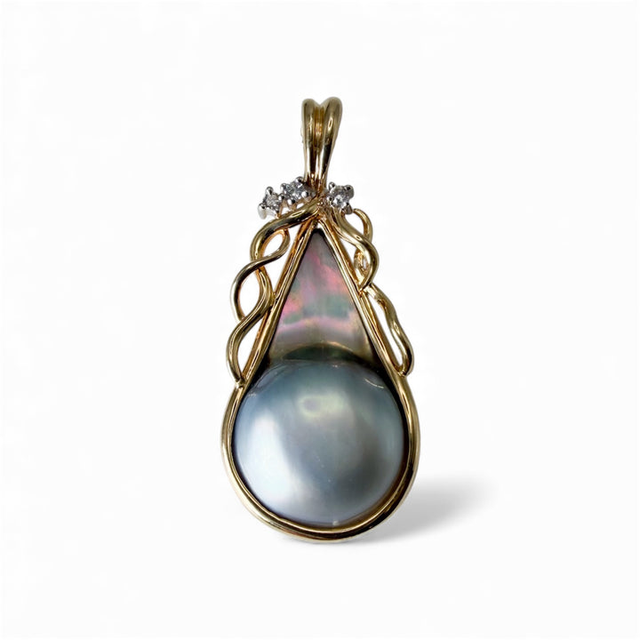14k Yellow Gold Mabe Pearl Estate Pendant