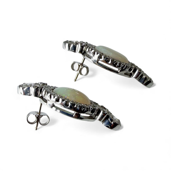 14k White Gold Drop Opal Estate Earrings