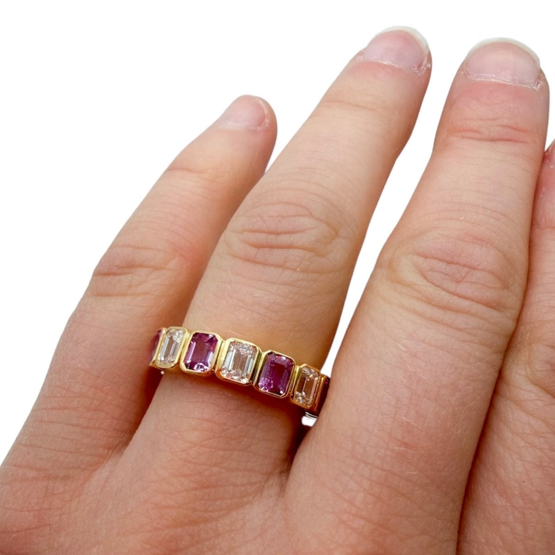 18k Yellow Gold Pink Sapphires Eternity Pink Sapphires Ring