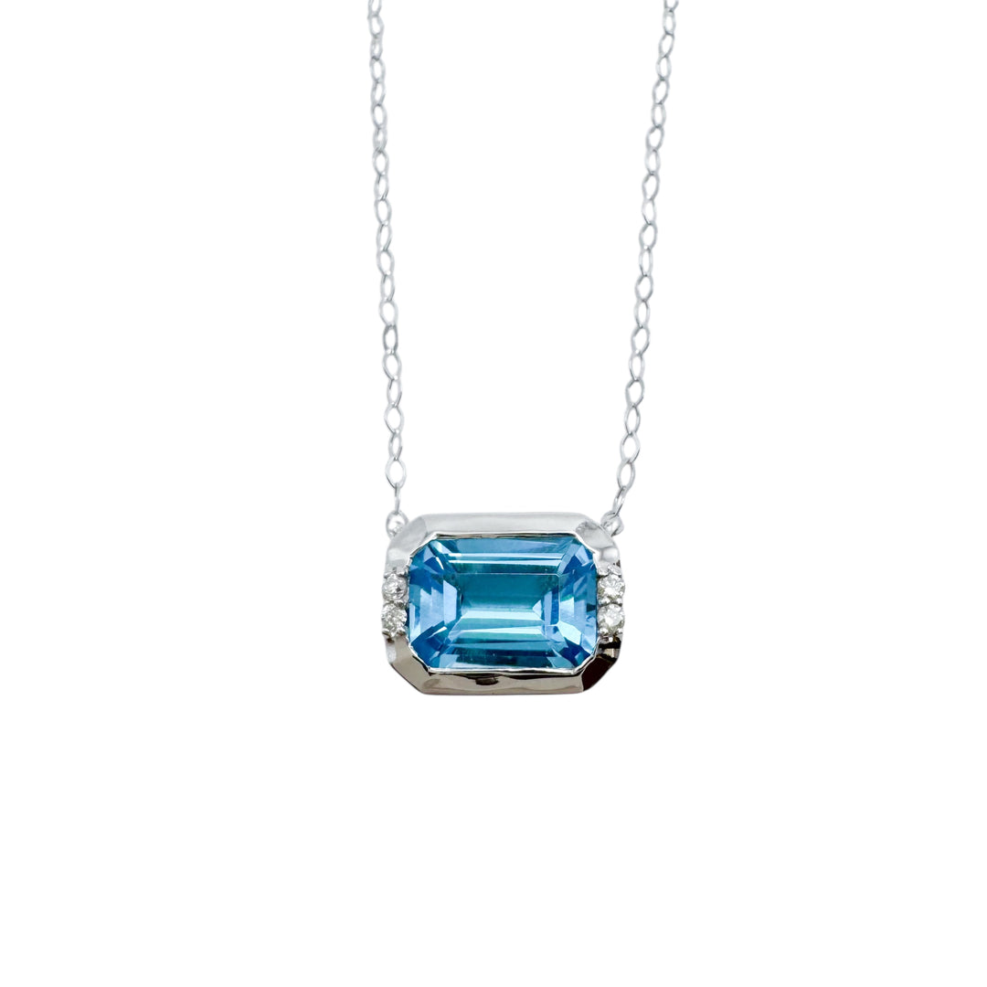 14k White Gold Bezel Topaz Necklace