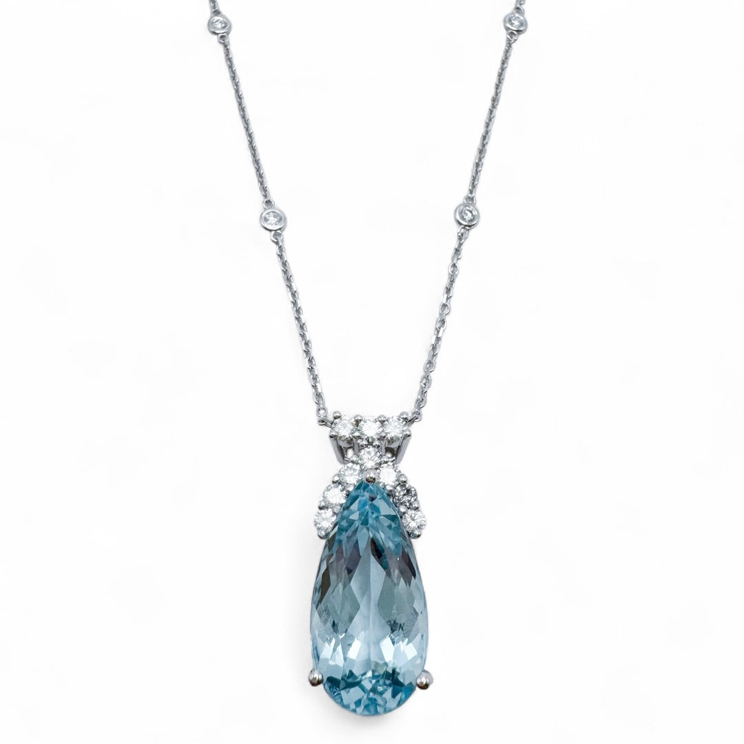 14k White Gold Aquamarine Necklace