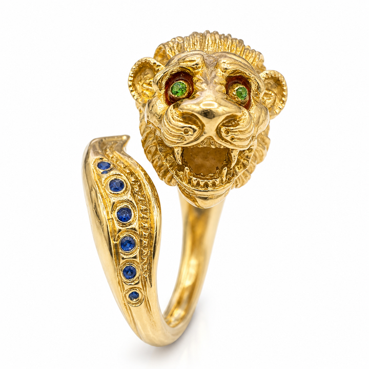 18k Yellow Enamel Lion Estate Ring