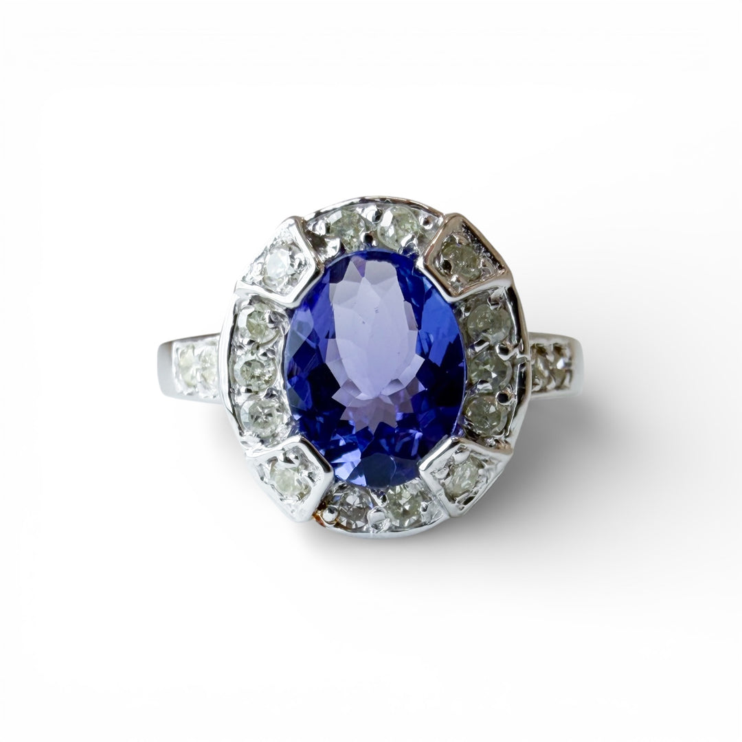 10k White Gold Halo Tanzanite Estate Ring