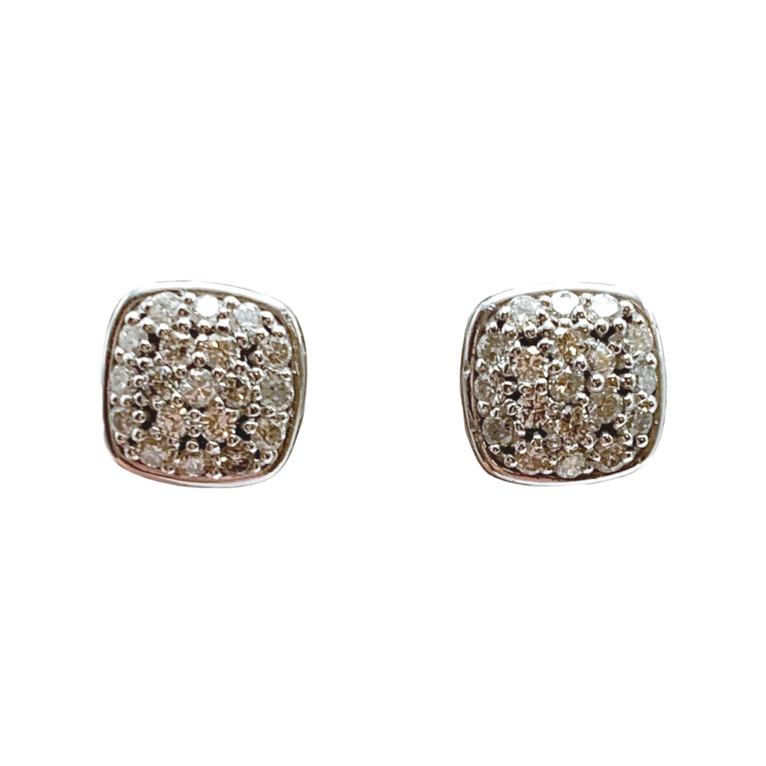 14k White Gold Cluster Diamonds Estate Earrings