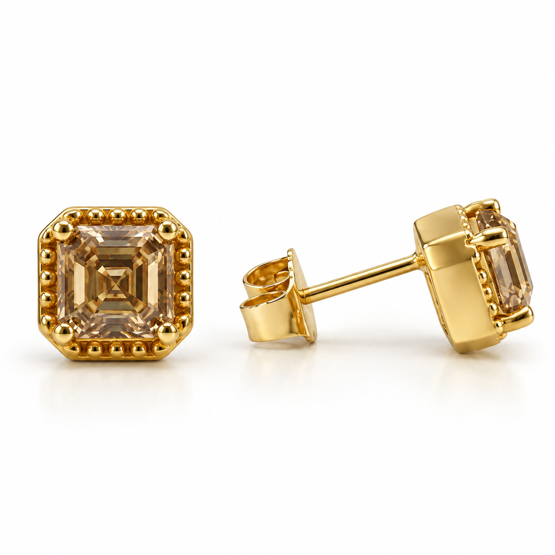 Estate 14k Yellow Gold Champagne Brown Diamond Stud Earrings