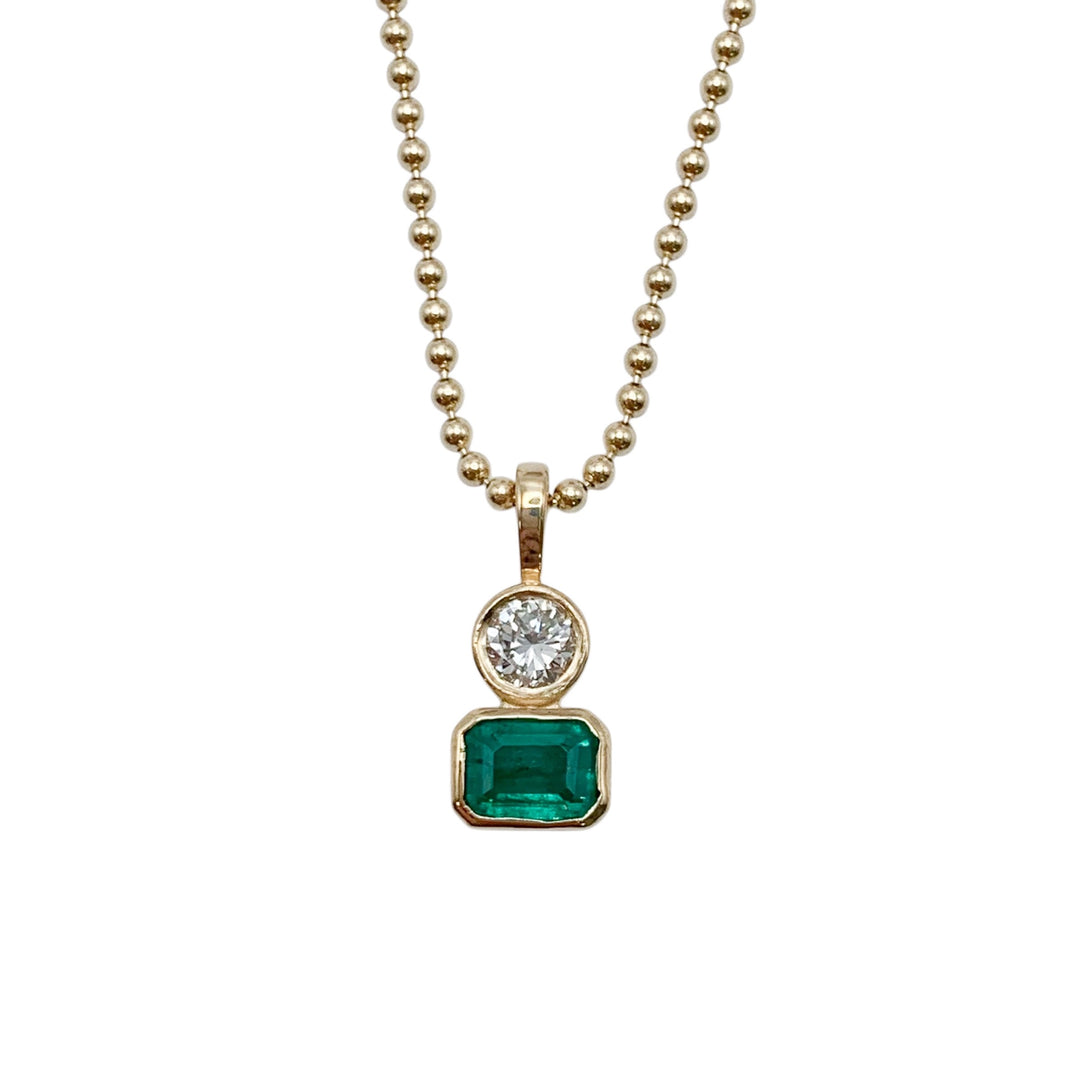 14k Yellow Gold Emerald and Diamond Pendant