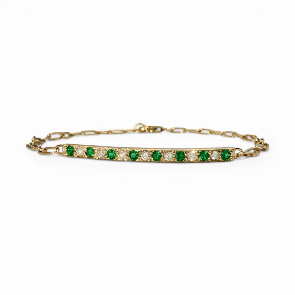 14k Yellow Gold Bar Emerald and Diamond Bracelet