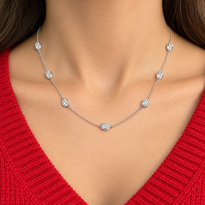 14k White Station Lab Grown Diamond Necklace