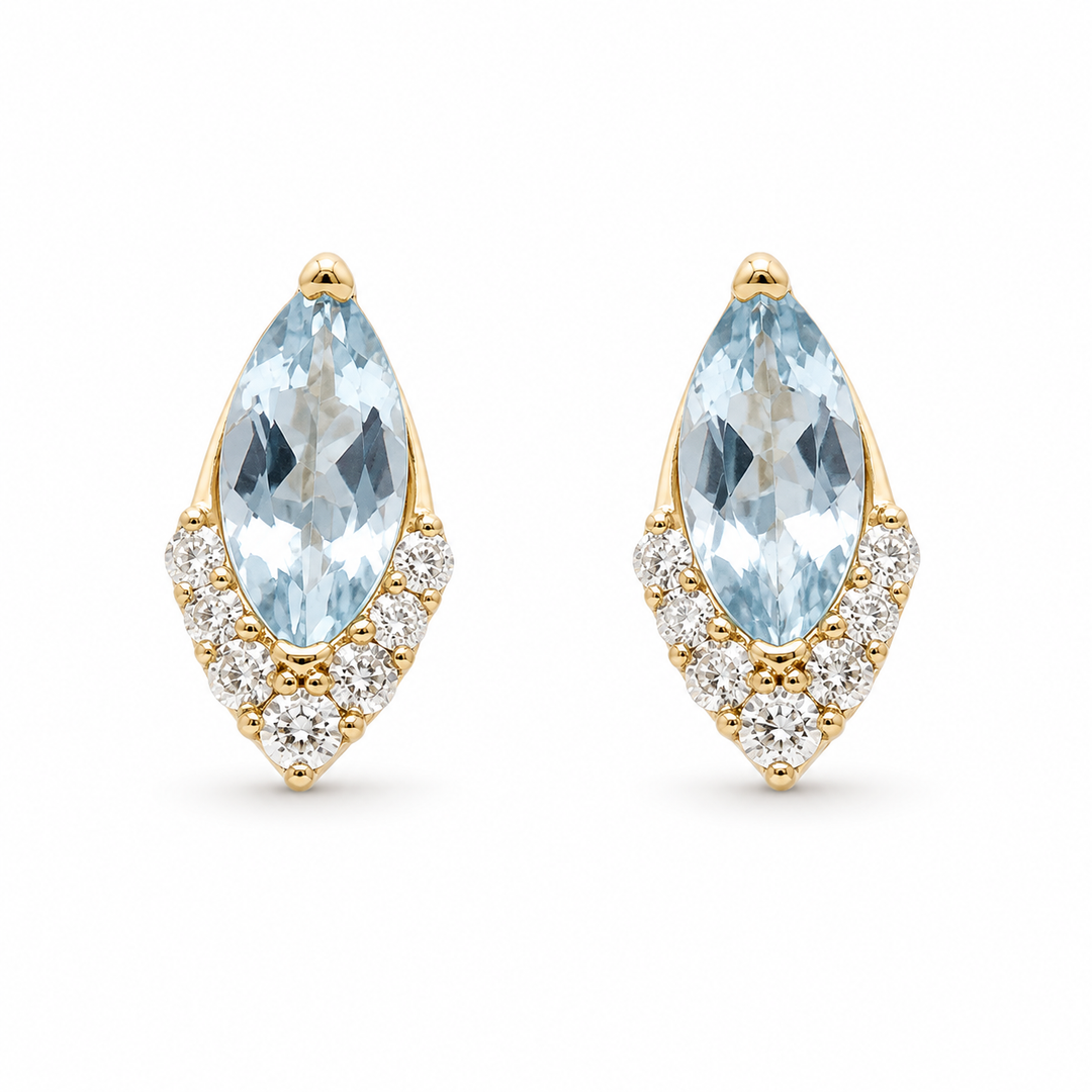 14k Stud Aquamarines Earrings