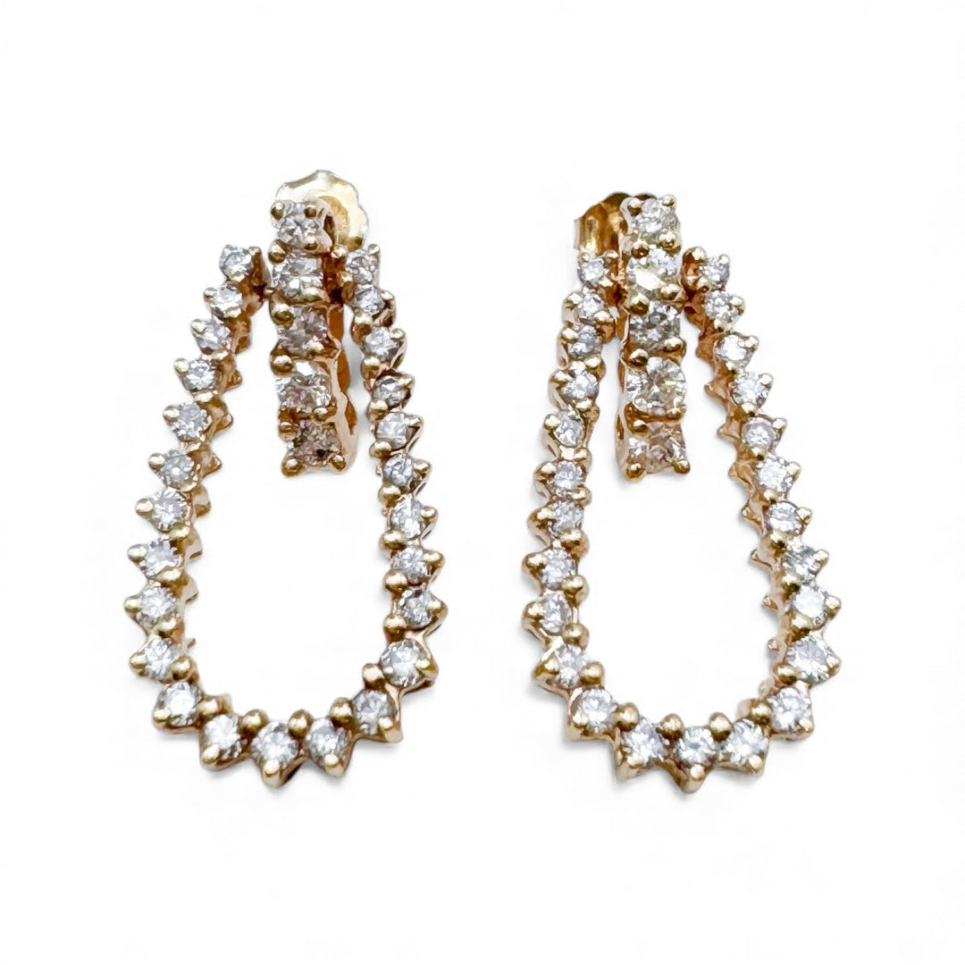 14k Yellow Gold Drop Diamond Estate Earrings