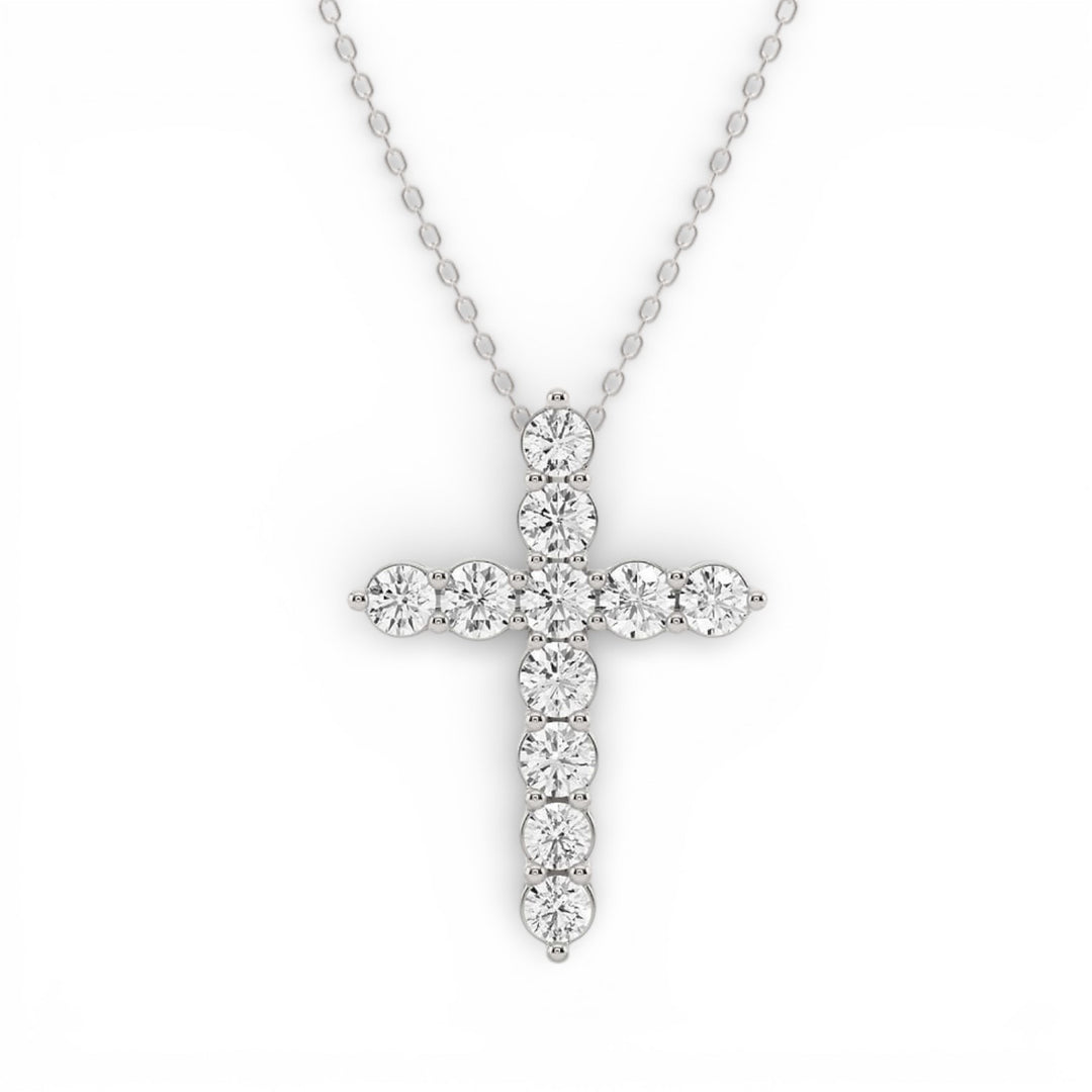14k White Gold Cross Lab Grown Diamond Pendant